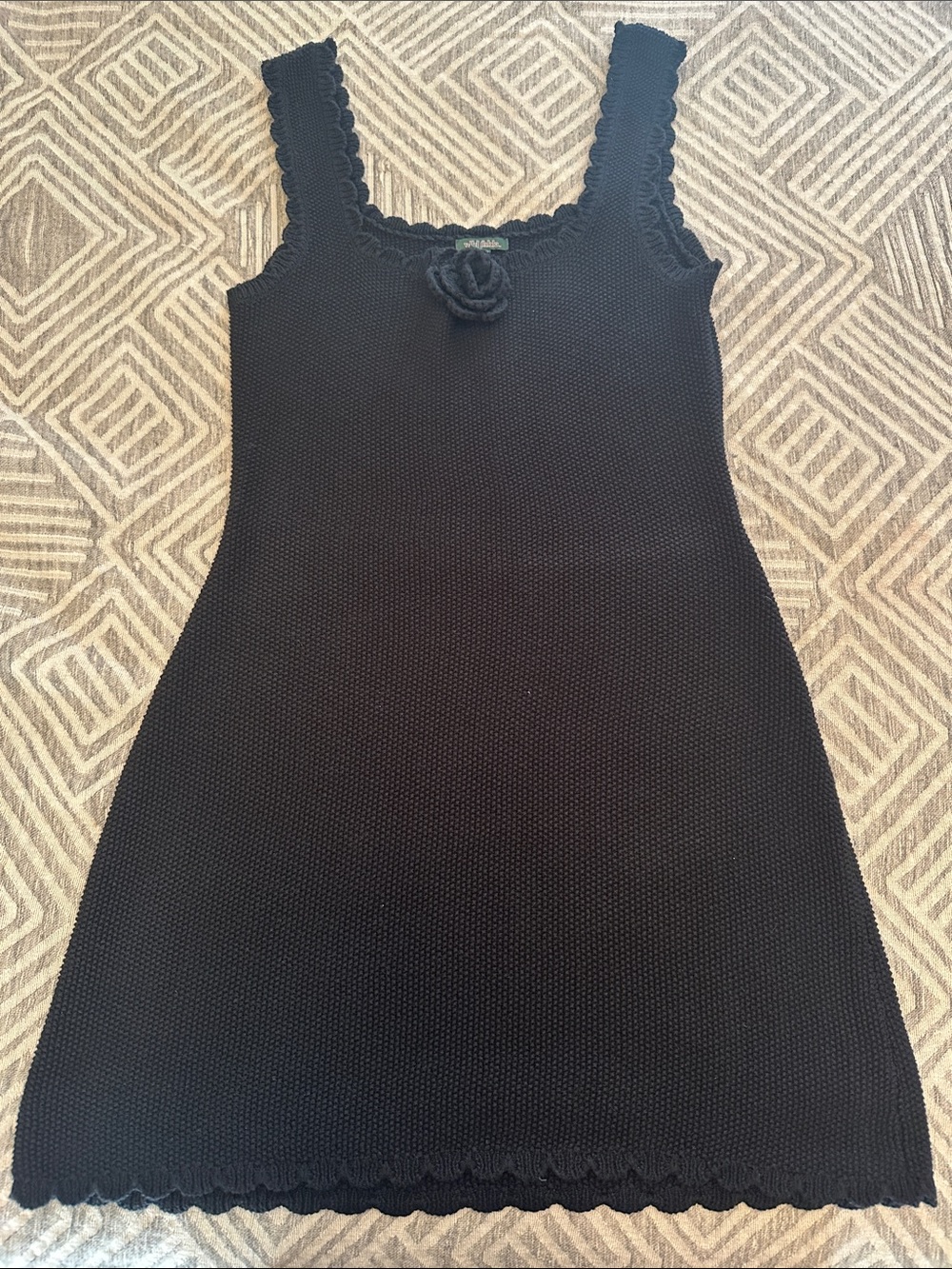 wild fable Black Knit Sleeveless Mini Dress with Floral Detail